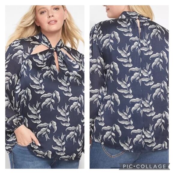 Lane Bryant Tops - Lane Bryant Navy Blue Floral Keyhole Blouse Plus Size 18